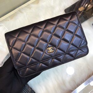 Chanel Quilted Caviar Wallet On Chain Blk/Gold